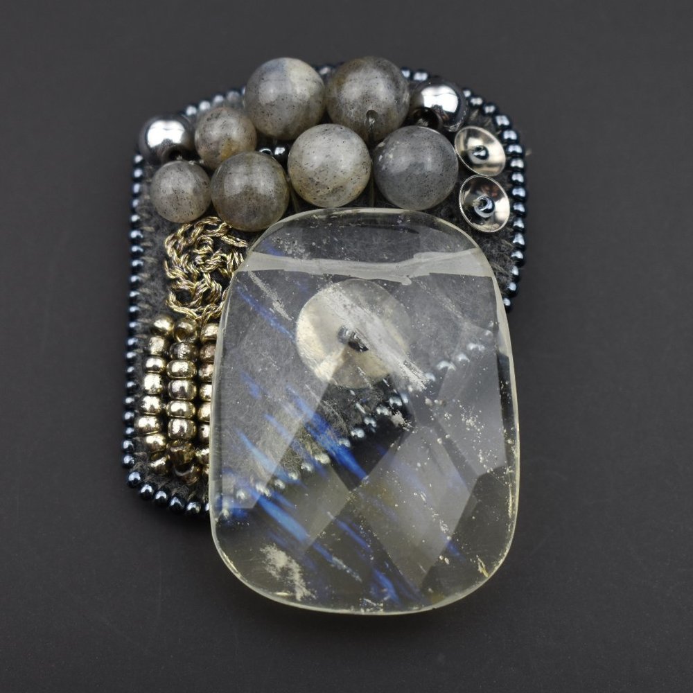 Unusual handmade brooch, beaded crystal brooch for women